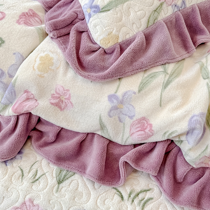 91家纺网 家纺一手货源 找家纺 归属 2025新款牛奶绒床盖四件套 紫色郁金香