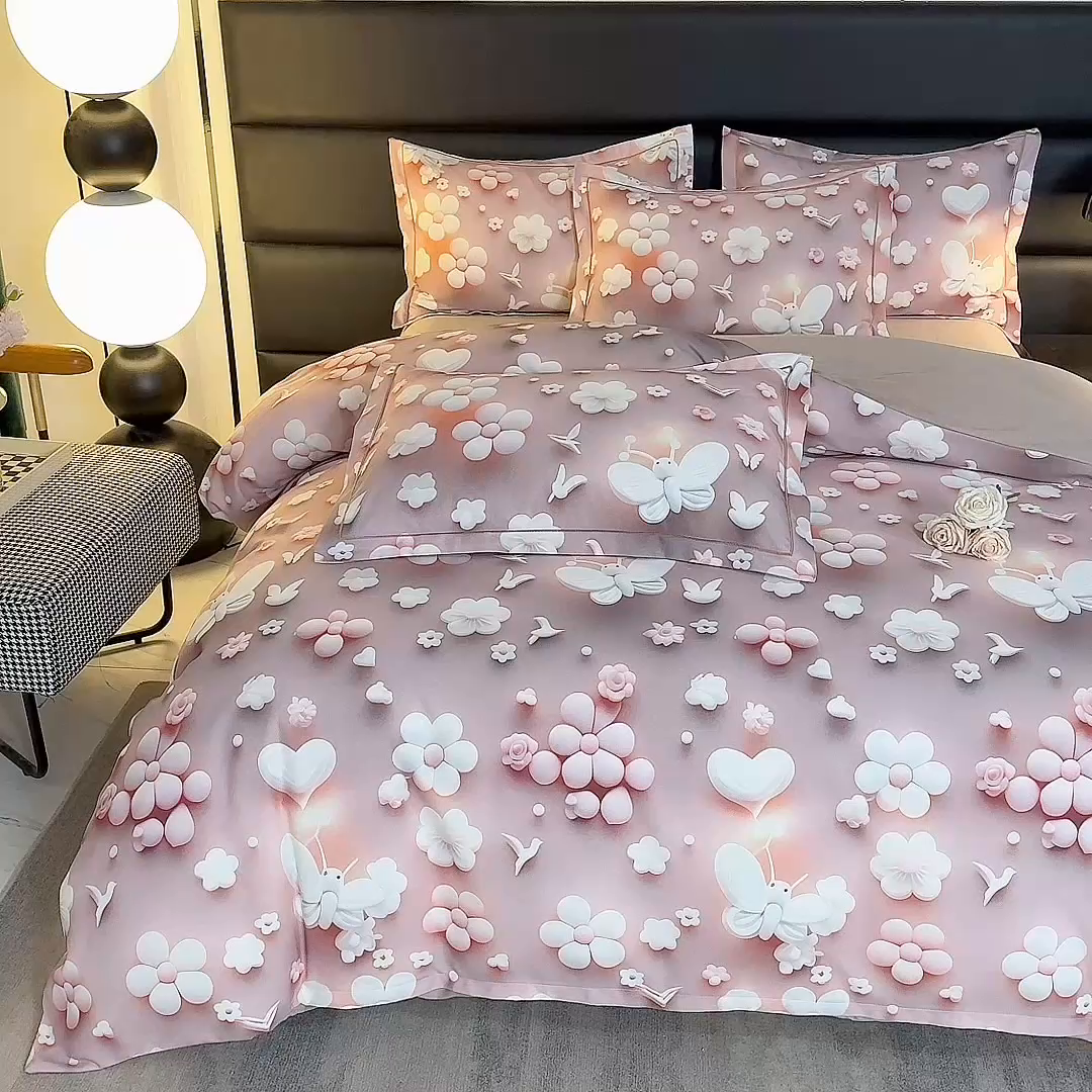 91家纺网 家纺一手货源 找家纺 幸嘉轩 2025新款亲肤舒适5D数码印花四件套 春日恋歌