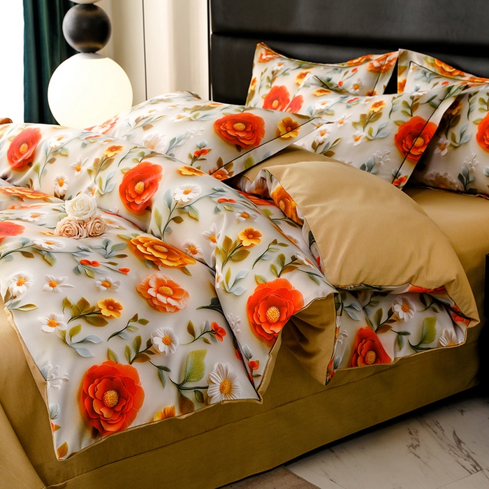 91家纺网 家纺一手货源 找家纺 幸嘉轩 2025新款亲肤舒适5D数码印花四件套 芸芸花香