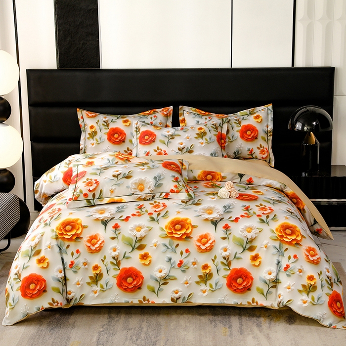 91家纺网 家纺一手货源 找家纺 幸嘉轩 2025新款亲肤舒适5D数码印花四件套 芸芸花香