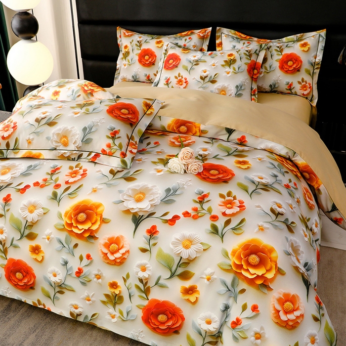 91家纺网 家纺一手货源 找家纺 幸嘉轩 2025新款亲肤舒适5D数码印花四件套 芸芸花香