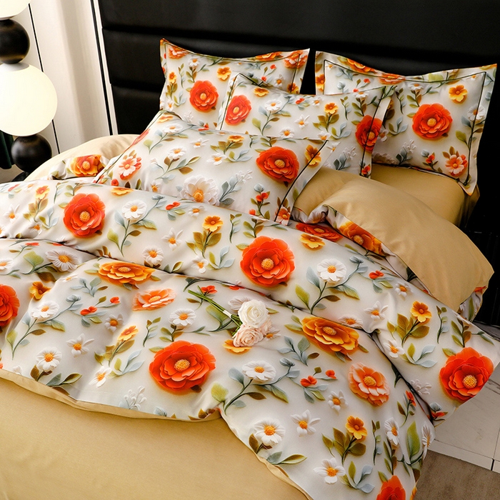 91家纺网 家纺一手货源 找家纺 幸嘉轩 2025新款亲肤舒适5D数码印花四件套 芸芸花香