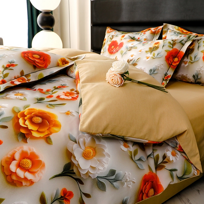 91家纺网 家纺一手货源 找家纺 幸嘉轩 2025新款亲肤舒适5D数码印花四件套 芸芸花香