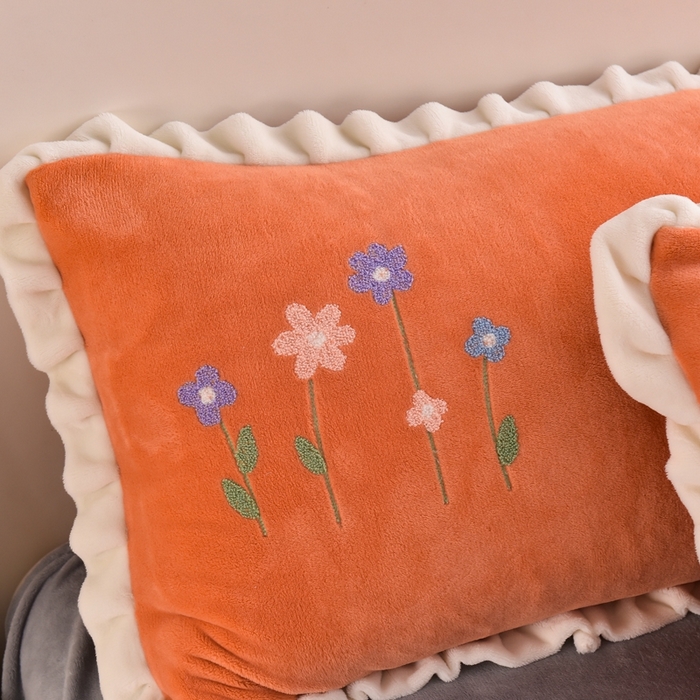 91家纺网 家纺一手货源 找家纺 畅畅家纺 2025新款A类亲肤舒适高克重牛奶绒绣花系列冬季四件套-繁花似锦 繁花似锦-桔+灰