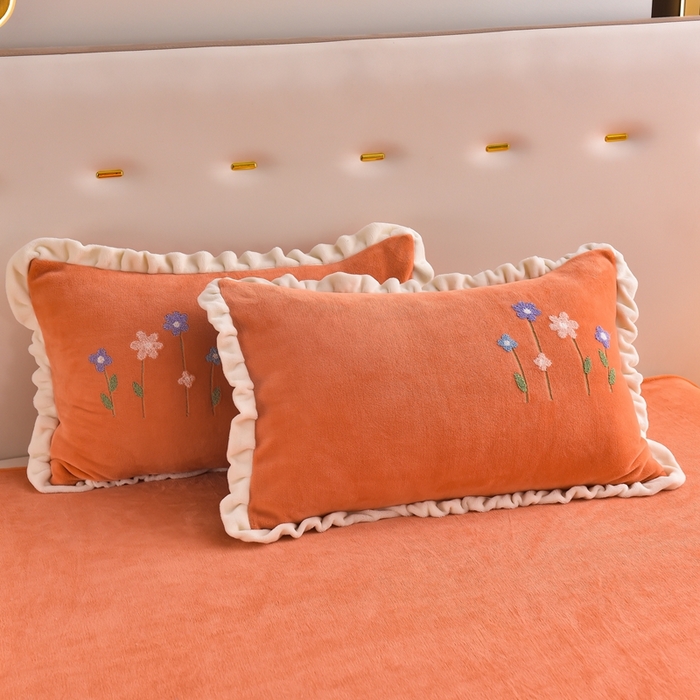 91家纺网 家纺一手货源 找家纺 畅畅家纺 2025新款A类亲肤舒适高克重牛奶绒绣花系列冬季四件套-繁花似锦 繁花似锦-桔色