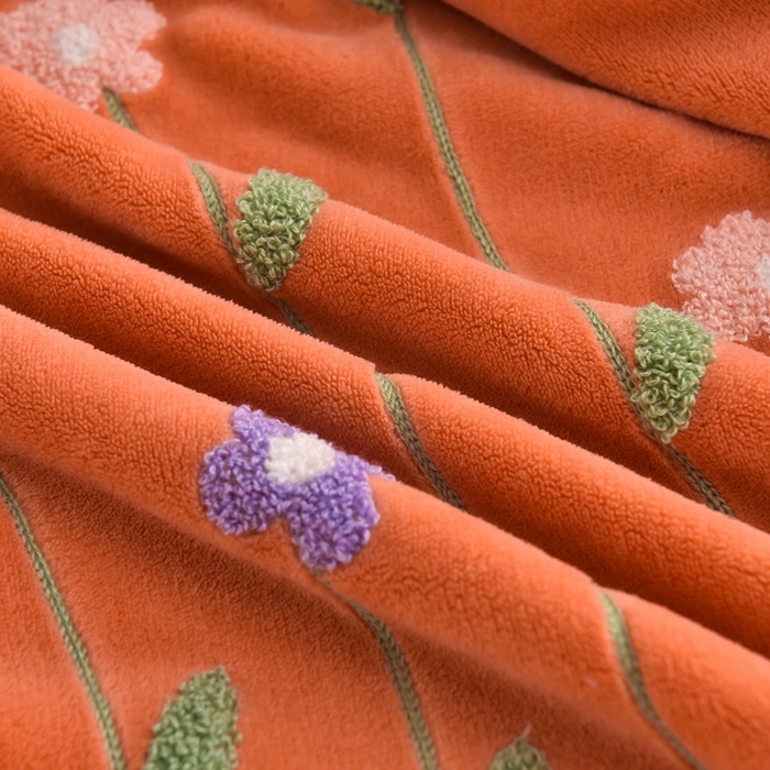 91家纺网 家纺一手货源 找家纺 畅畅家纺 2025新款A类亲肤舒适高克重牛奶绒绣花系列冬季四件套-繁花似锦 繁花似锦-桔色