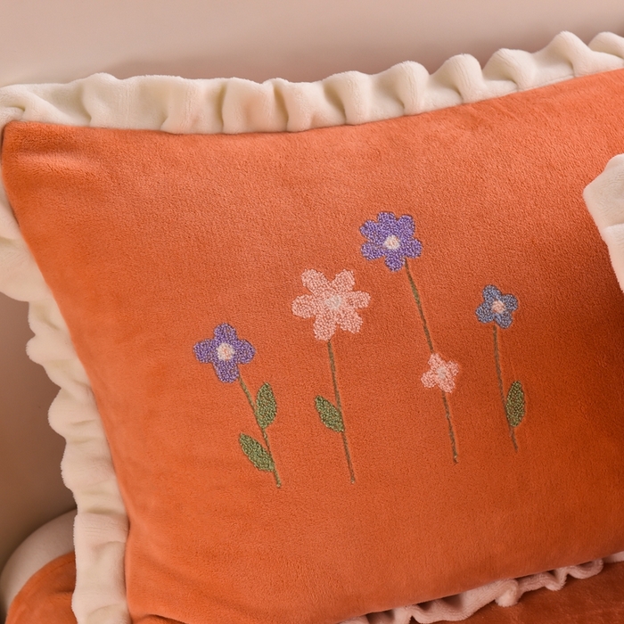 91家纺网 家纺一手货源 找家纺 畅畅家纺 2025新款A类亲肤舒适高克重牛奶绒绣花系列冬季四件套-繁花似锦 繁花似锦-桔色