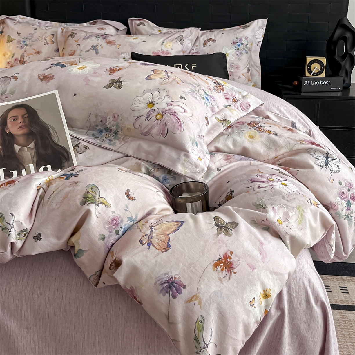 91家纺网 家纺一手货源 找家纺 蓝米卡夫 2025秋冬-全棉生态磨毛数码印花（礼盒包装）提供买家秀 花间蝶漫