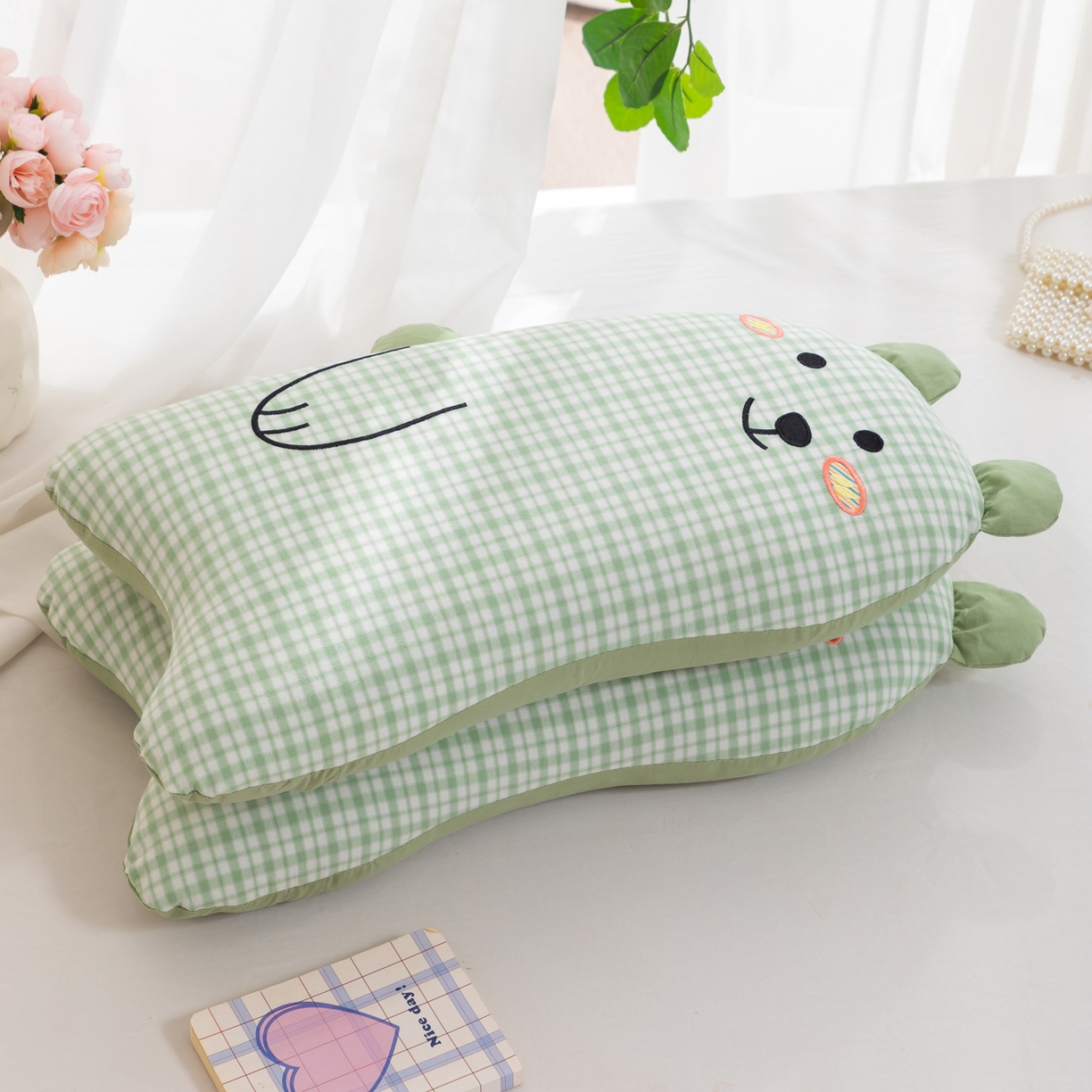 大熊枕芯 2025新款全棉小熊荞麦枕头枕芯 慵懒熊荞麦枕-绿