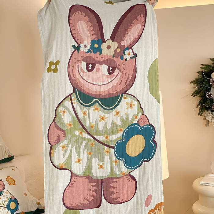 麻依 2025新款拉布獸四層全棉純棉紗布浴巾 小花拉布 75x160cm