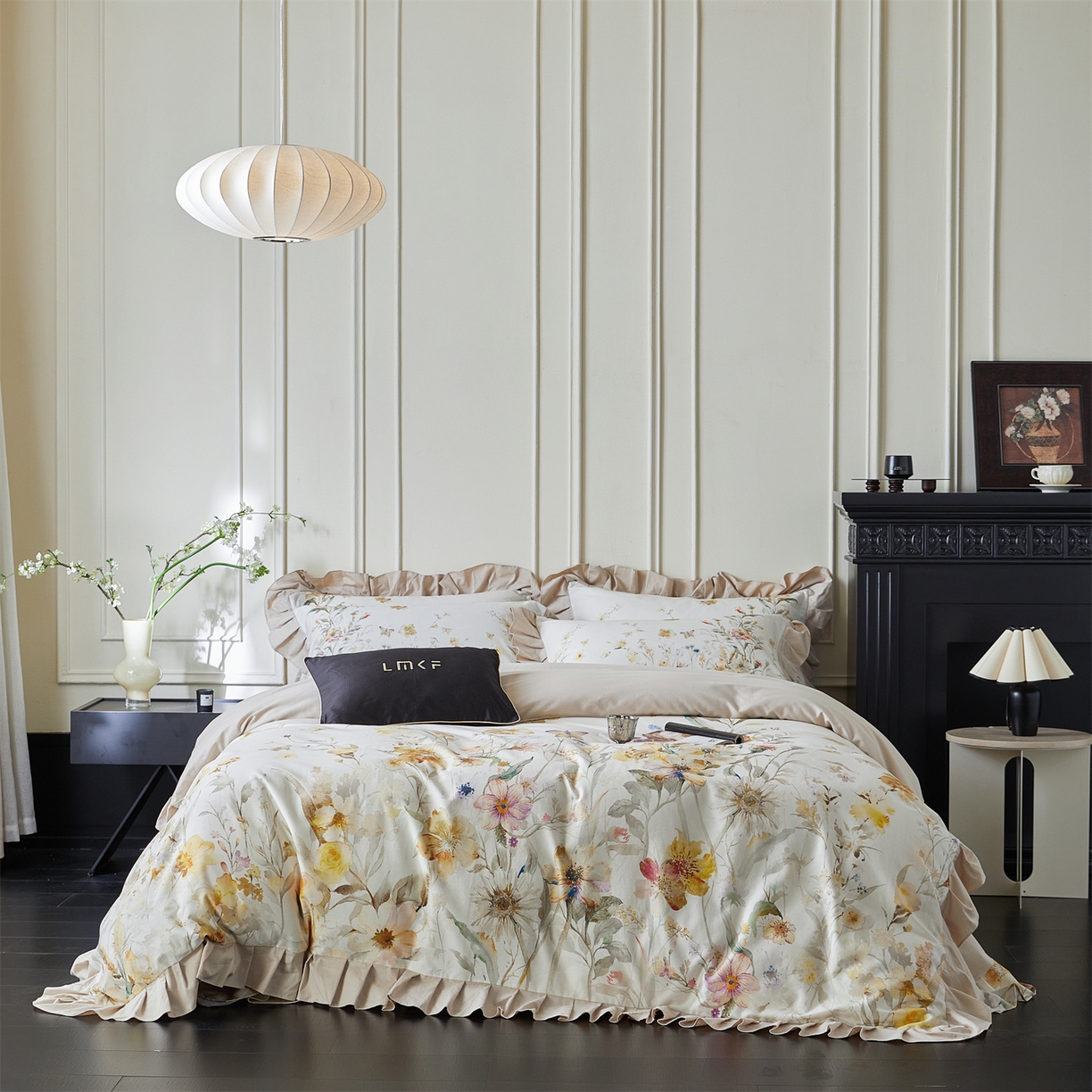 蓝米卡夫 2025秋冬-全棉生态磨毛数码印花-大版花边（礼盒包装）-拍摄风格1 提供买家秀 可可托海-浅驼