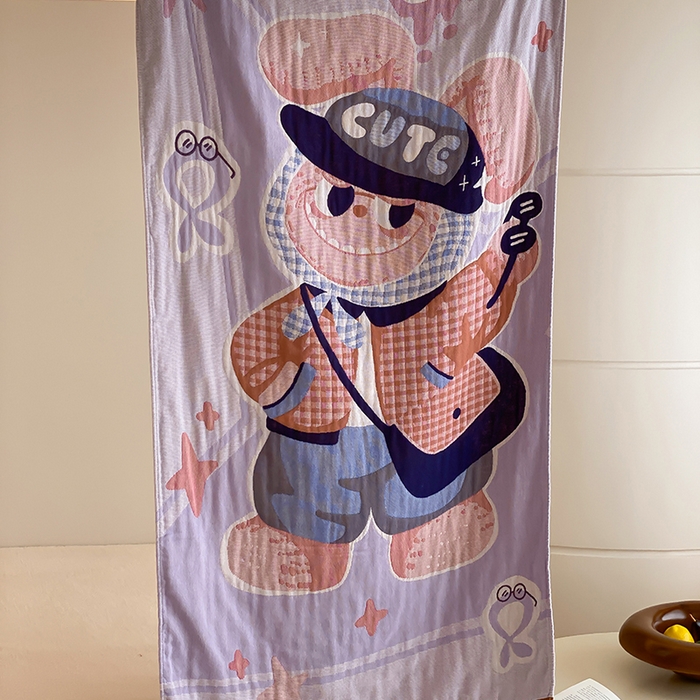 麻依 2025新款拉布獸四層全棉純棉紗布浴巾 紫色拉布 75x160cm