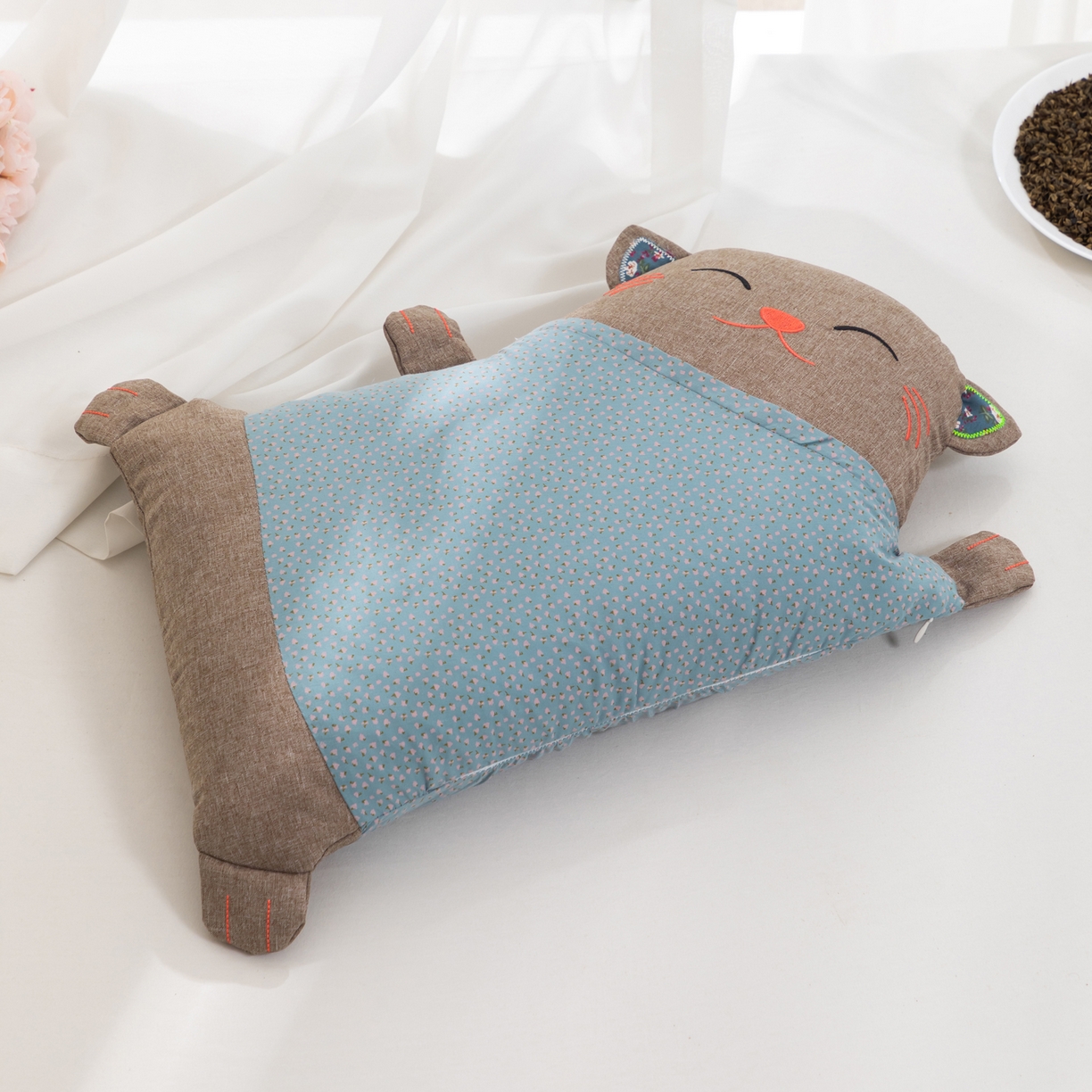 91家纺网 家纺一手货源 找家纺 大熊枕芯 2025新款招财猫荞麦枕头枕芯 招财猫-蓝