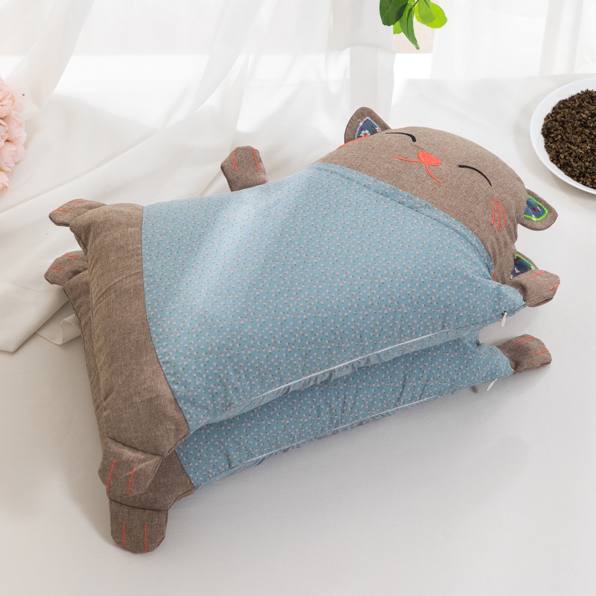 大熊枕芯 2025新款招财猫荞麦枕头枕芯 招财猫-蓝