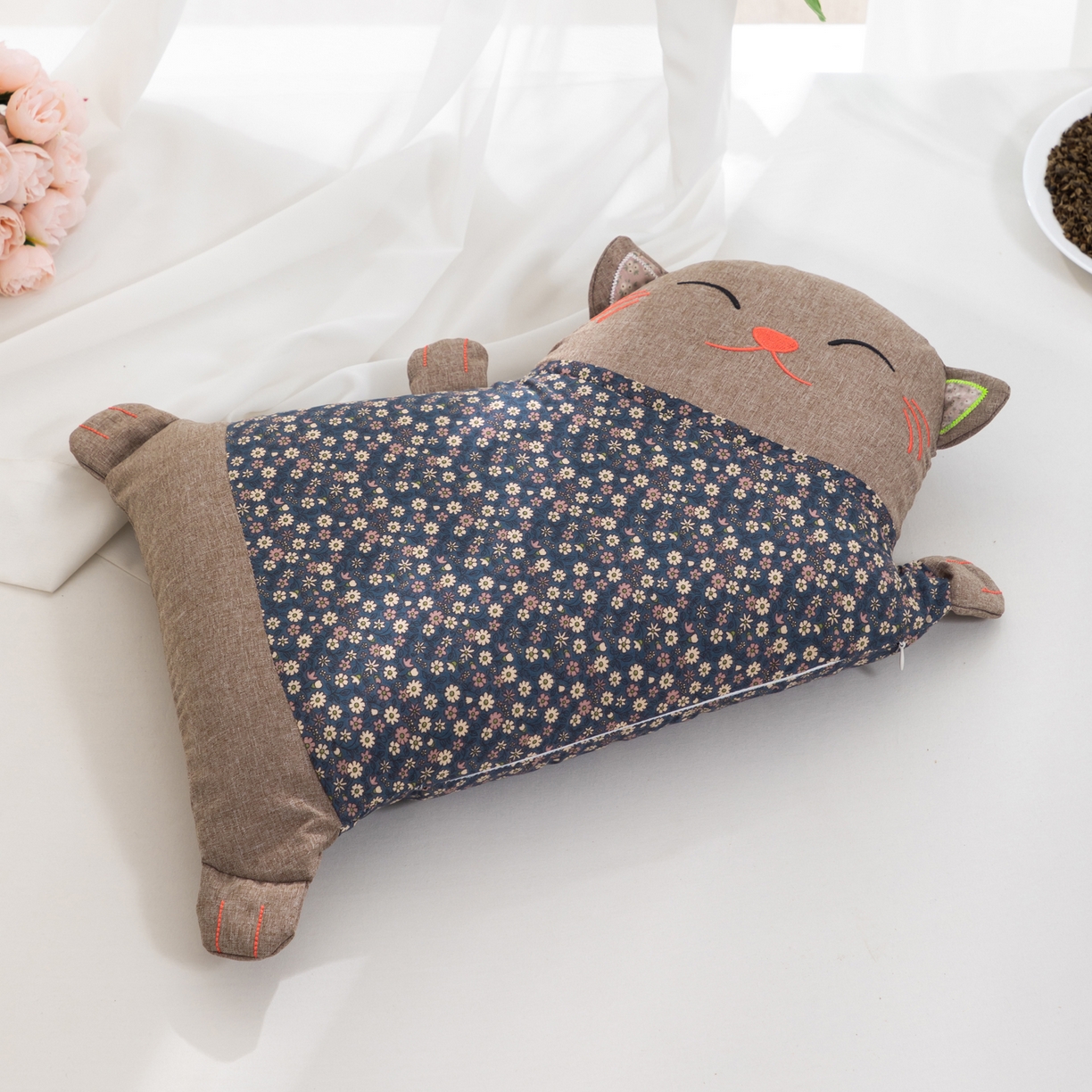 91家纺网 家纺一手货源 找家纺 大熊枕芯 2025新款招财猫荞麦枕头枕芯 招财猫-灰