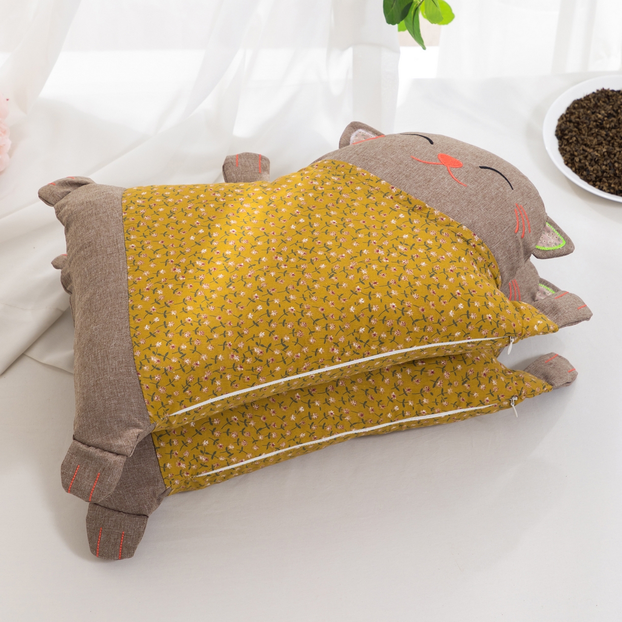 大熊枕芯 2025新款招财猫荞麦枕头枕芯 招财猫-黄