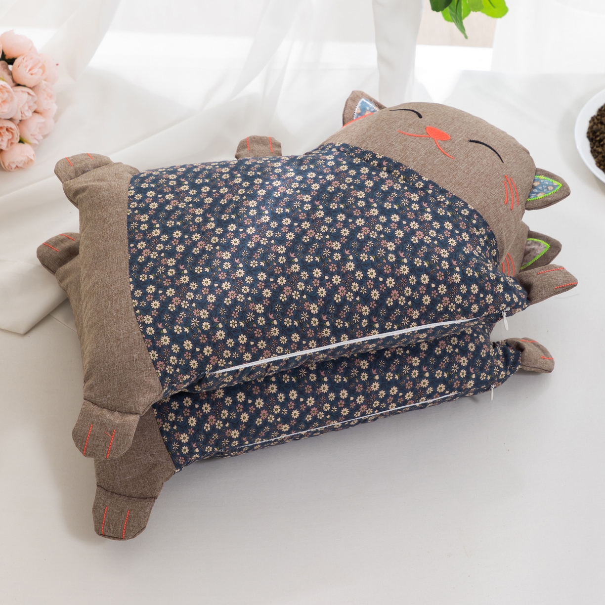 大熊枕芯 2025新款招财猫荞麦枕头枕芯 招财猫-灰