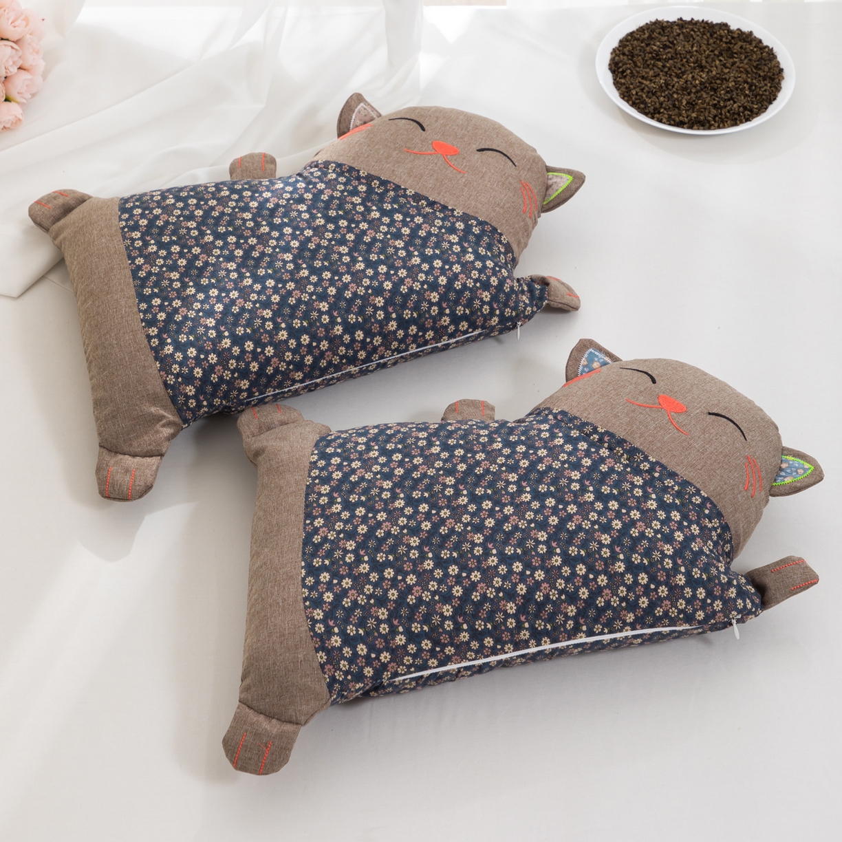 91家纺网 家纺一手货源 找家纺 大熊枕芯 2025新款招财猫荞麦枕头枕芯 招财猫-灰