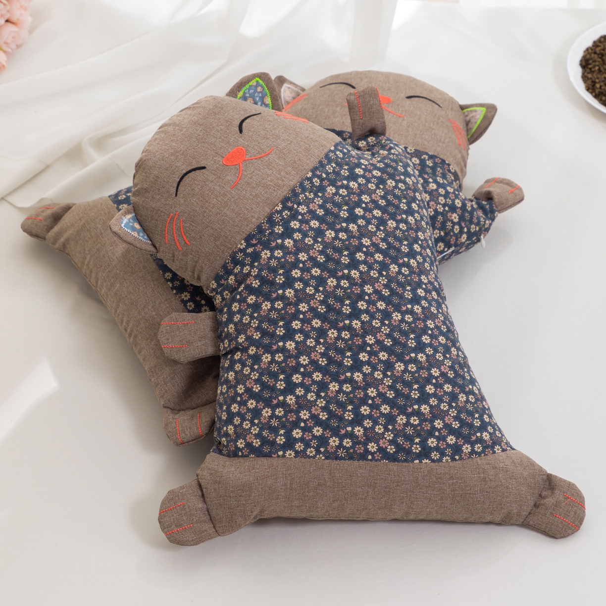 91家纺网 家纺一手货源 找家纺 大熊枕芯 2025新款招财猫荞麦枕头枕芯 招财猫-灰