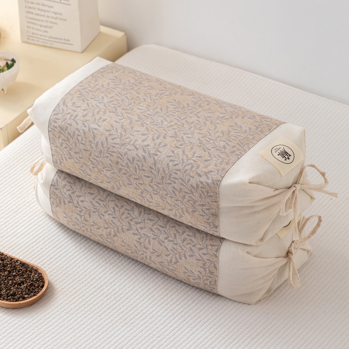 大熊枕芯 2025新款国潮棉麻荞麦枕头枕芯 金银花-咖