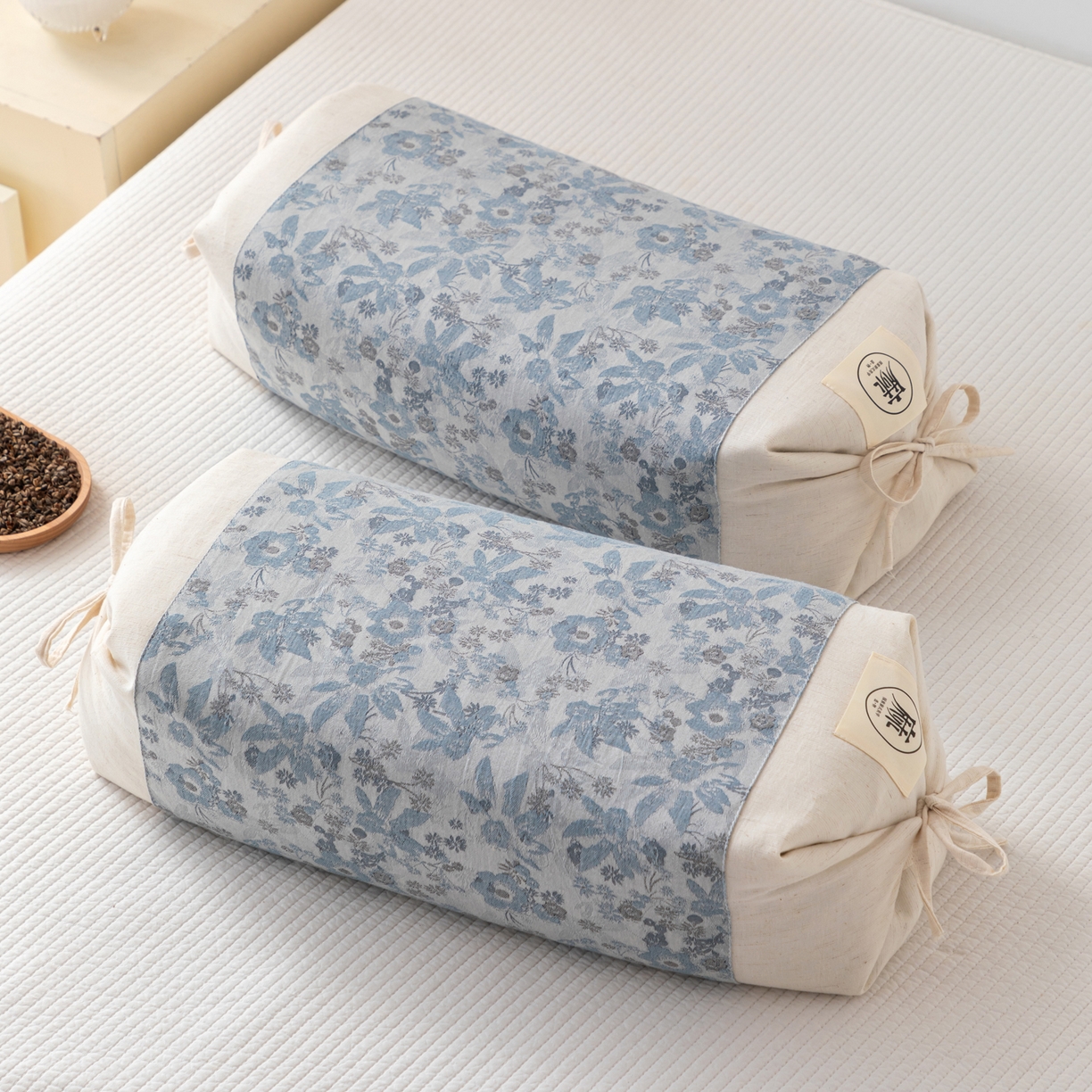 91家纺网 家纺一手货源 找家纺 大熊枕芯 2025新款国潮棉麻荞麦枕头枕芯 枫叶-蓝