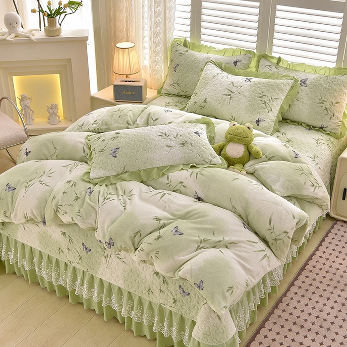 91家纺网 家纺一手货源 找家纺 （总）艺慕家纺 2025新款时尚印花牛奶绒床盖四件套