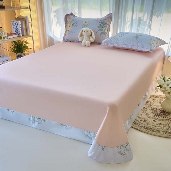 91家纺网 家纺一手货源 找家纺 铭博家纺 2025新款直播爆款100%全棉吊边一字绣工艺款13070印花全棉四件套 花语呢喃