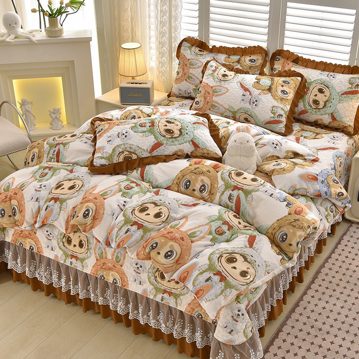 91家纺网 家纺一手货源 找家纺 （总）艺慕家纺 2025新款时尚印花牛奶绒床盖四件套