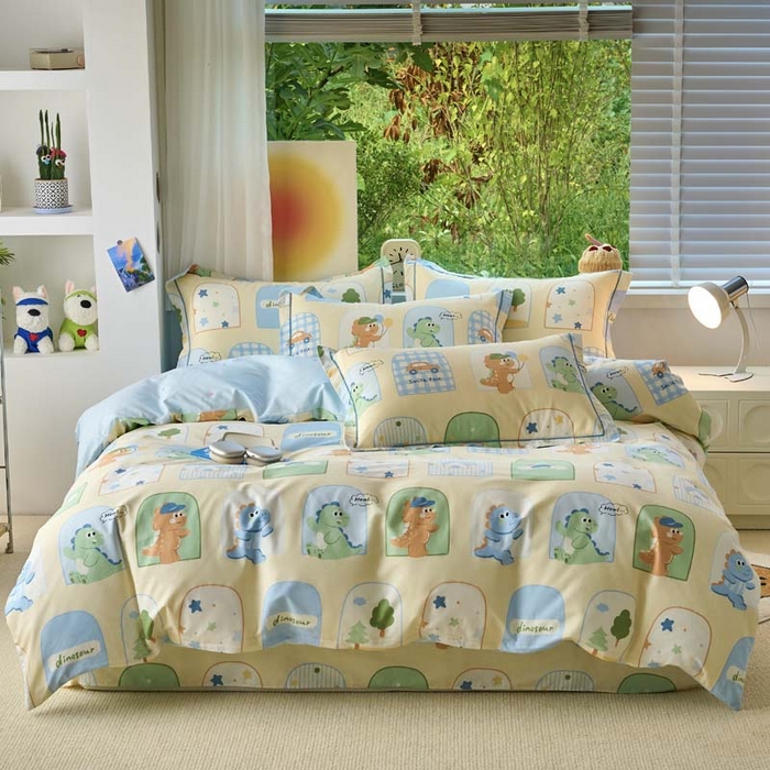 91家纺网 家纺一手货源 找家纺 铭博家纺 2025新款直播爆款100%全棉吊边一字绣工艺款13070印花全棉四件套 童龙记