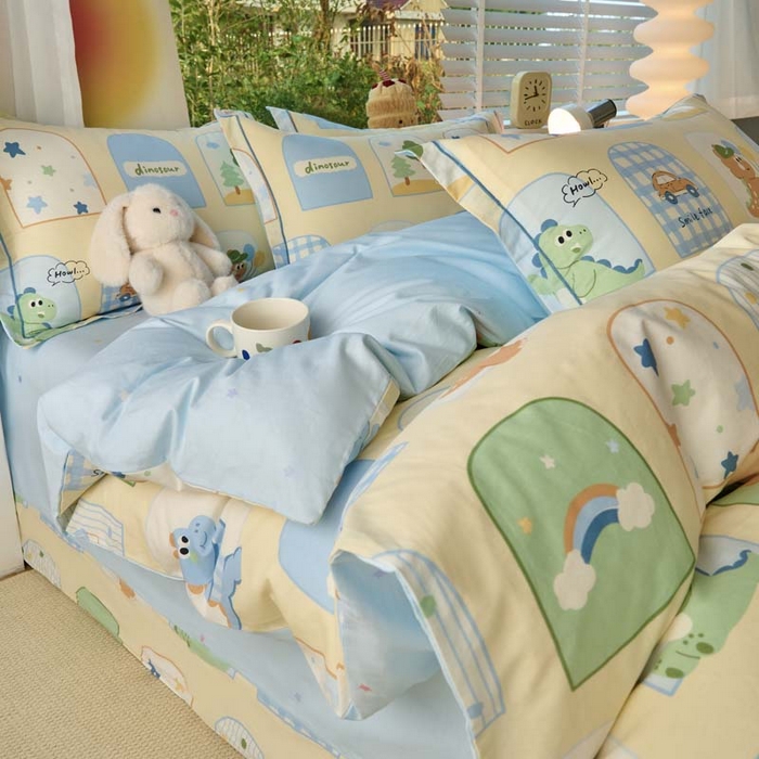 铭博家纺 2025新款直播爆款100%全棉吊边一字绣工艺款13070印花全棉四件套 童龙记