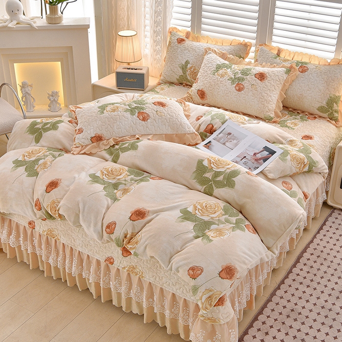 91家纺网 家纺一手货源 找家纺 （总）艺慕家纺 2025新款时尚印花牛奶绒床盖四件套