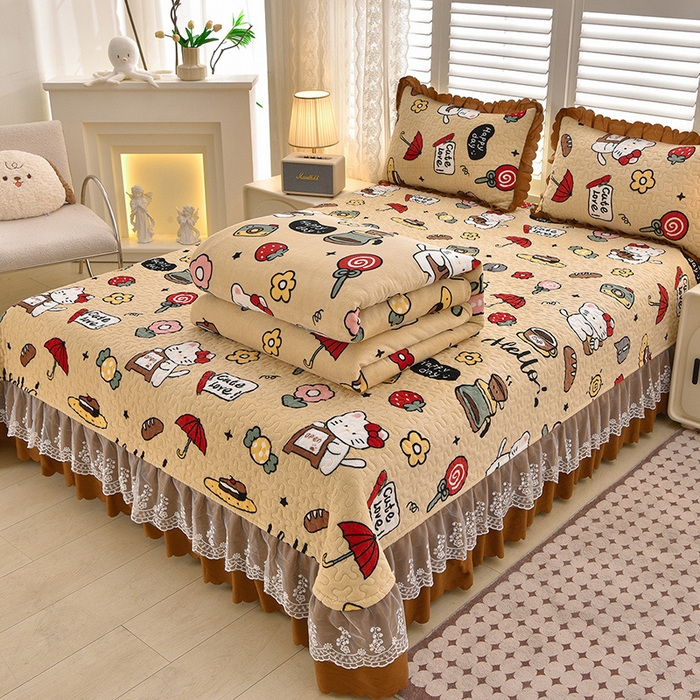 91家纺网 家纺一手货源 找家纺 艺慕家纺 2025新款时尚印花牛奶绒床盖四件套 可爱猫