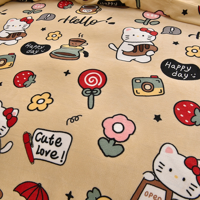 91家纺网 家纺一手货源 找家纺 艺慕家纺 2025新款时尚印花牛奶绒床盖四件套 可爱猫