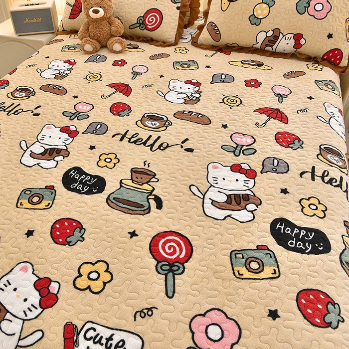 91家纺网 家纺一手货源 找家纺 艺慕家纺 2025新款时尚印花牛奶绒床盖四件套 可爱猫