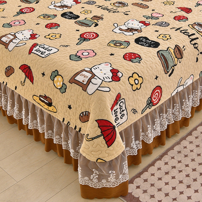 91家纺网 家纺一手货源 找家纺 艺慕家纺 2025新款时尚印花牛奶绒床盖四件套 可爱猫