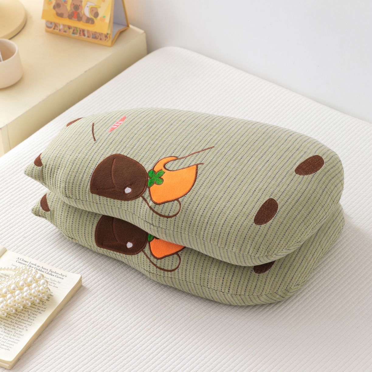 大熊枕芯 2025新款卡皮巴拉荞麦枕荞麦壳枕头枕芯 卡皮巴拉-绿