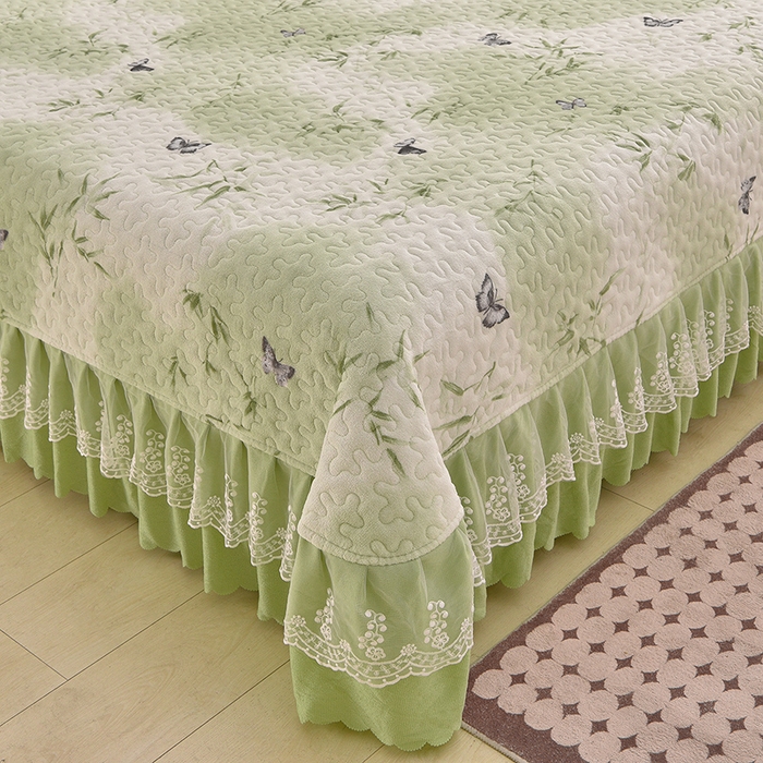 91家纺网 家纺一手货源 找家纺 艺慕家纺 2025新款时尚印花牛奶绒床盖四件套 竹叶蝶