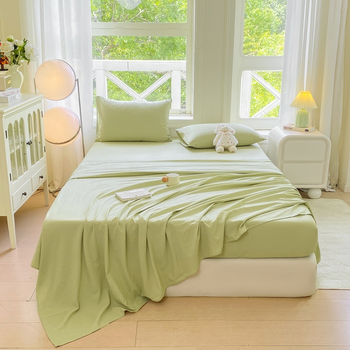 91家纺网 家纺一手货源 找家纺 朵朵家纺  2025新款超柔纯色单床笠单品学生宿舍床垫保护套  果绿