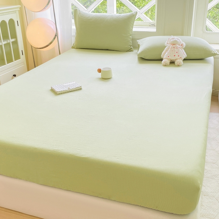 91家纺网 家纺一手货源 找家纺 朵朵家纺  2025新款超柔纯色单床笠单品学生宿舍床垫保护套  果绿
