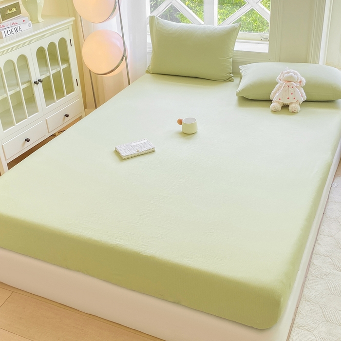 91家纺网 家纺一手货源 找家纺 朵朵家纺  2025新款超柔纯色单床笠单品学生宿舍床垫保护套  果绿