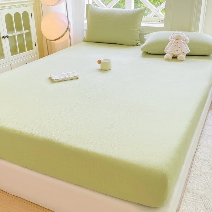 91家纺网 家纺一手货源 找家纺 朵朵家纺  2025新款超柔纯色单床笠单品学生宿舍床垫保护套  果绿