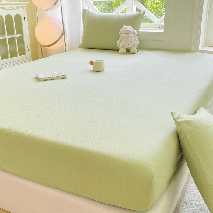 91家纺网 家纺一手货源 找家纺 朵朵家纺  2025新款超柔纯色单床笠单品学生宿舍床垫保护套  果绿