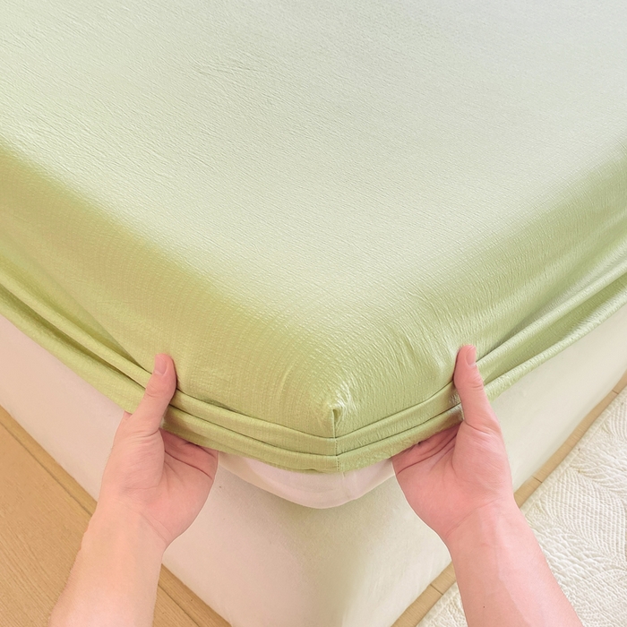 91家纺网 家纺一手货源 找家纺 朵朵家纺  2025新款超柔纯色单床笠单品学生宿舍床垫保护套  果绿