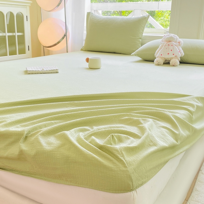 91家纺网 家纺一手货源 找家纺 朵朵家纺  2025新款超柔纯色单床笠单品学生宿舍床垫保护套  果绿