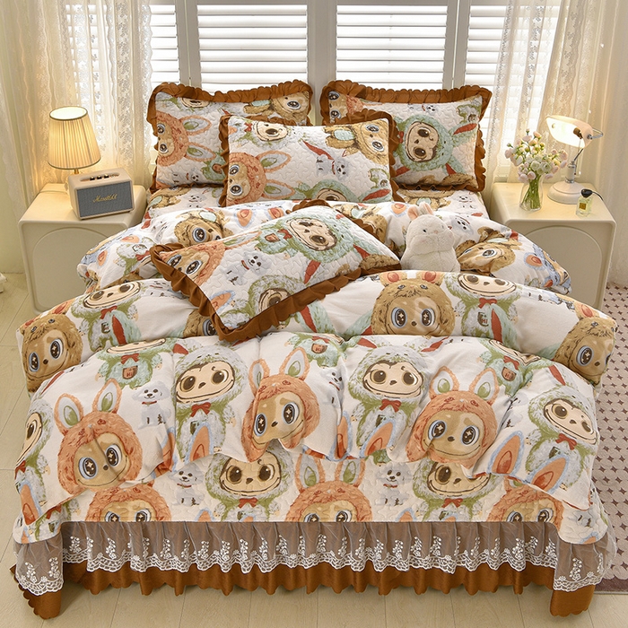 91家纺网 家纺一手货源 找家纺 艺慕家纺 2025新款时尚印花牛奶绒床盖四件套 萌宝