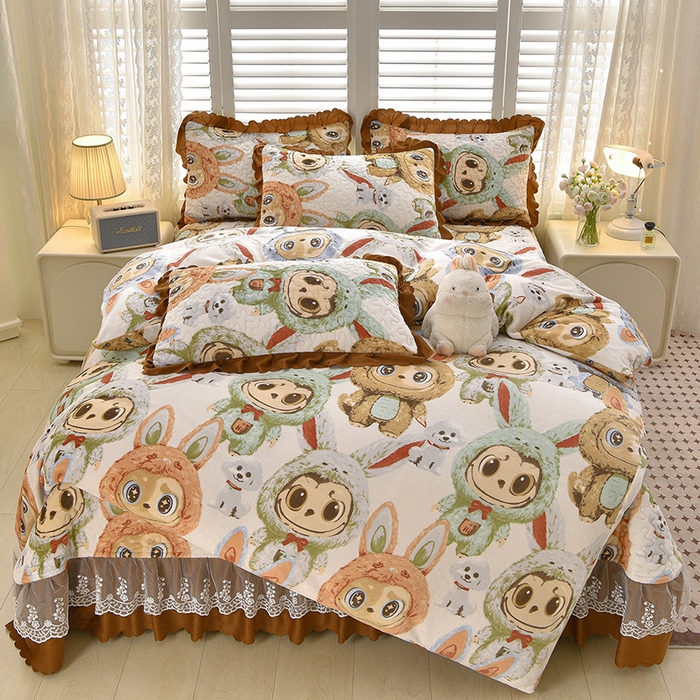 91家纺网 家纺一手货源 找家纺 艺慕家纺 2025新款时尚印花牛奶绒床盖四件套 萌宝