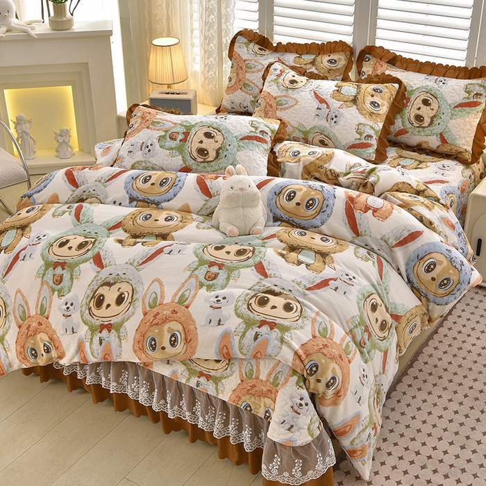 91家纺网 家纺一手货源 找家纺 艺慕家纺 2025新款时尚印花牛奶绒床盖四件套 萌宝