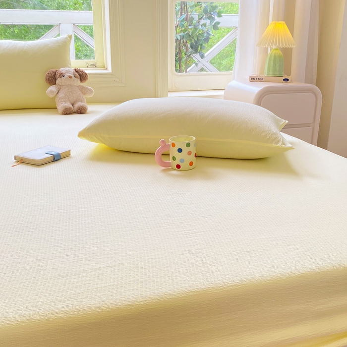 91家纺网 家纺一手货源 找家纺 朵朵家纺  2025新款超柔纯色单床笠单品学生宿舍床垫保护套  奶黄