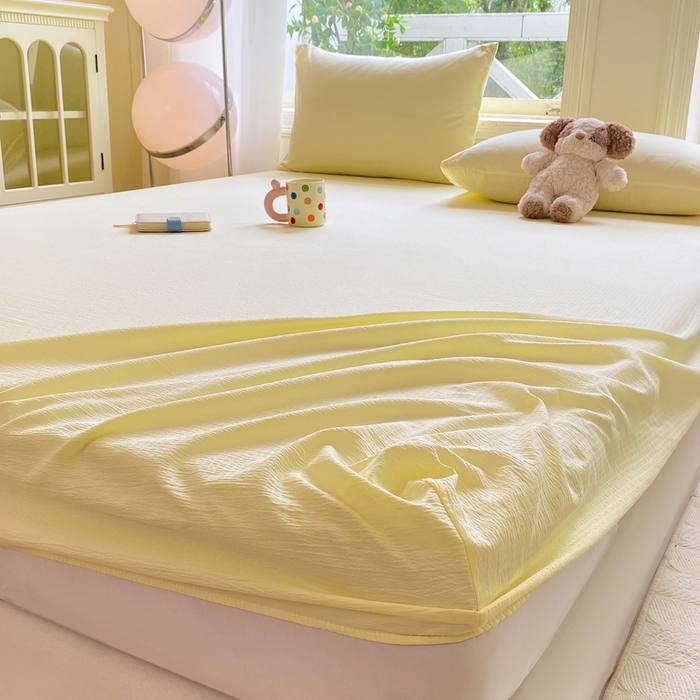 91家纺网 家纺一手货源 找家纺 朵朵家纺  2025新款超柔纯色单床笠单品学生宿舍床垫保护套  奶黄