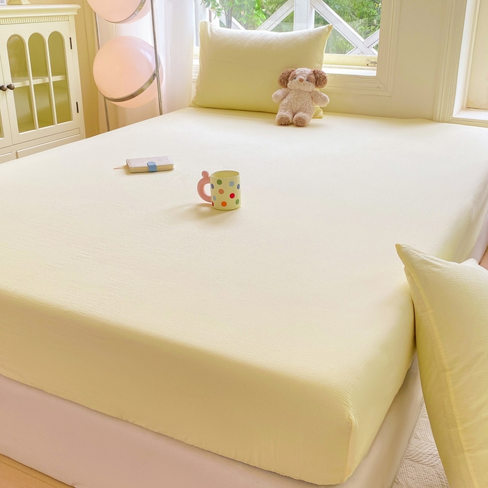 91家纺网 家纺一手货源 找家纺 朵朵家纺  2025新款超柔纯色单床笠单品学生宿舍床垫保护套  奶黄